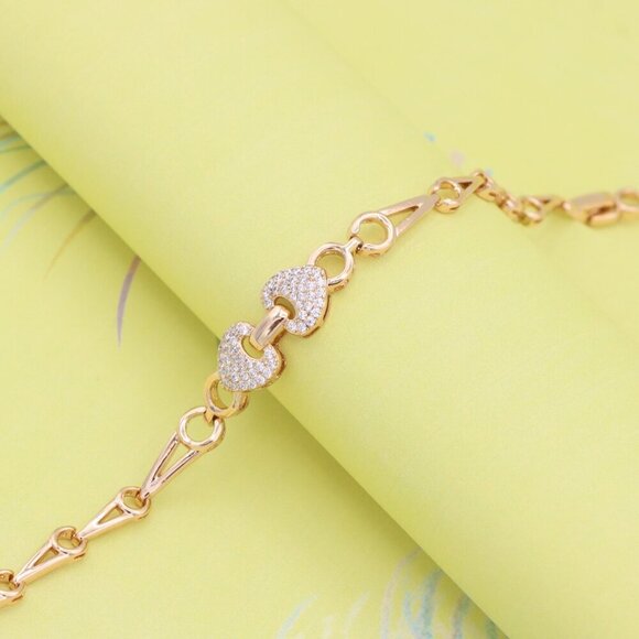 "Sparkling Heart Link Rose Gold Bracelet for Women - Elegant Design, XPBL0972 - Picture 6 of 12